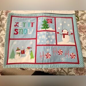 St. Nicholas Square Light Blue 'Let It Snow' Holiday Placemats with Red Trim